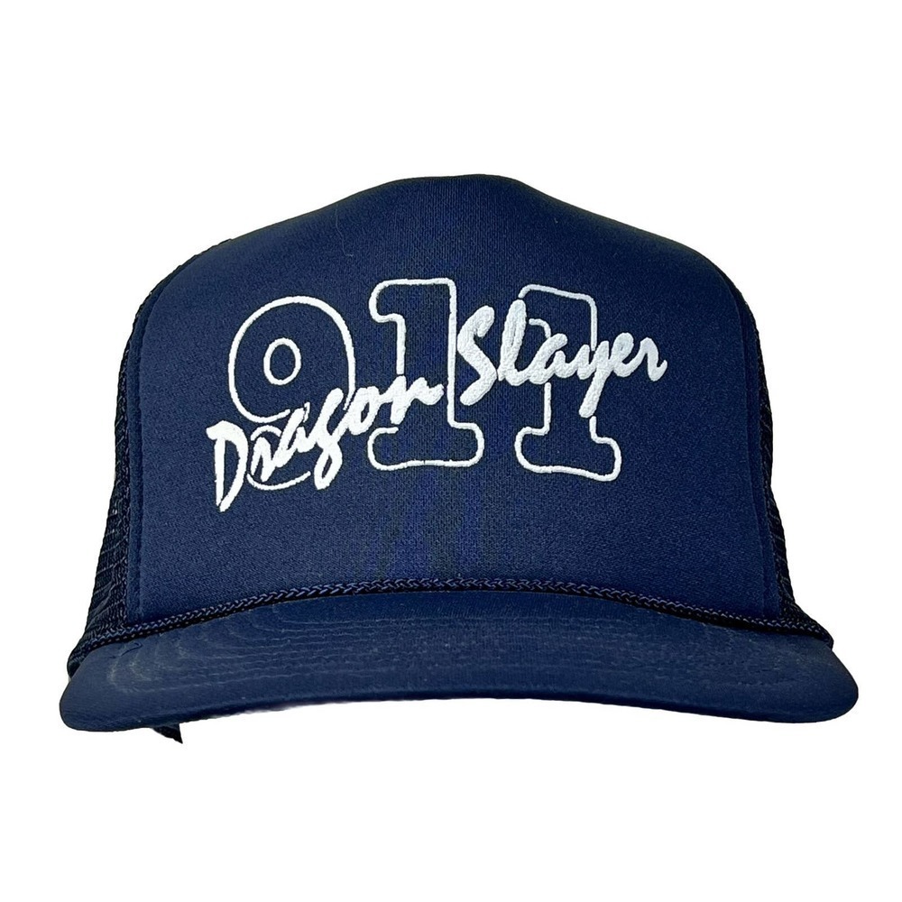 Dragon Slayer 911 Vintage Snapback Trucker Hat Blue Mesh 80s 90s Rope Cap NOS!